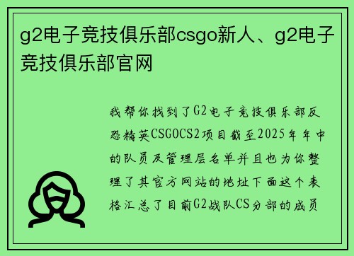 g2电子竞技俱乐部csgo新人、g2电子竞技俱乐部官网